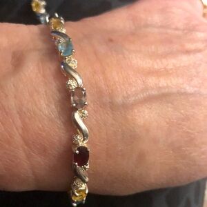 Elegant 925 Silver Multi-Color semi precious Gemstone tennis Bracelet 7”